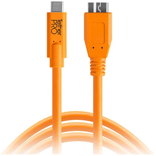 Tether Tools CUC3315-ORG TetherPro USB Type-C Male to Micro-USB 3.0 Type-B Male Cable 