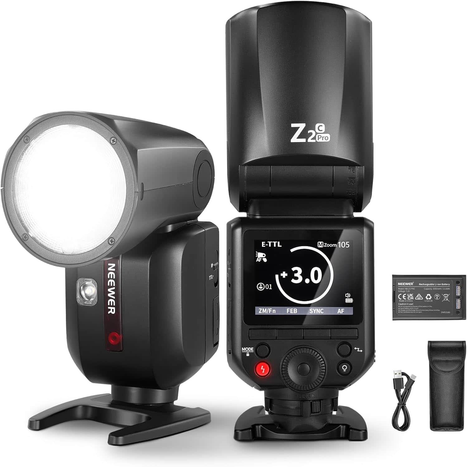 Neewer Z2PRO-C Yuvarlak Başlıklı Bataryalı Tepe Flaşı (Canon)