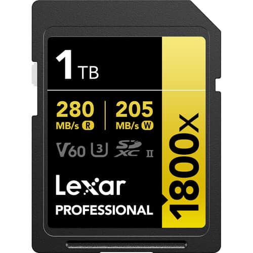 Lexar 1 TB Professional 1800x V60 UHS-II SDXC GOLD Series Memory Card