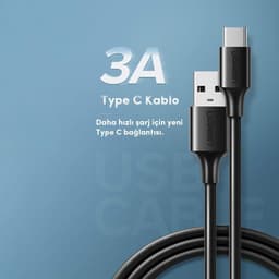 Ugreen USB Type-C Şarj ve Data Kablosu, Siyah, 1.5 Metre