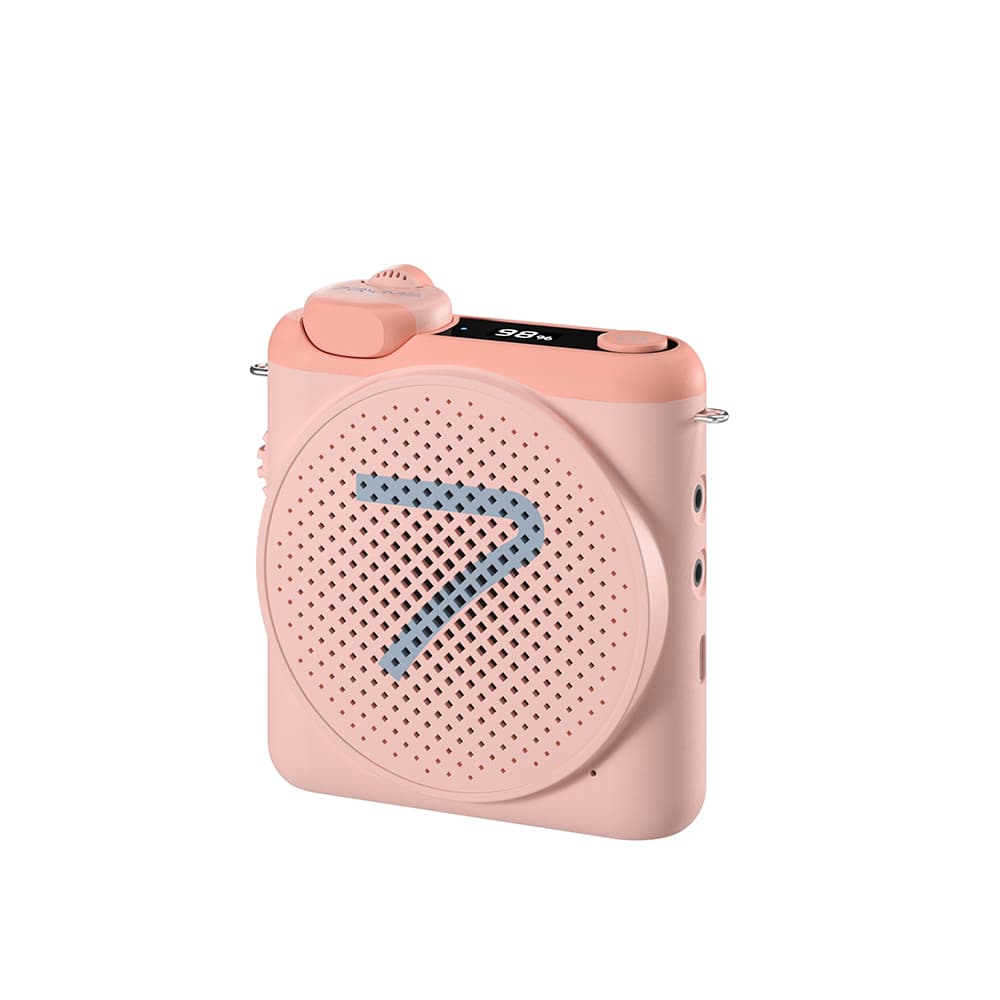 7RYMS WA2 Kablosuz Yaka Mikrofonlu Taşınabilir Ses Amplifikatörü Pembe