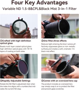 Kase 77mm Variable ND1,5-8 &amp; CPL &amp; Black Mist Filtre