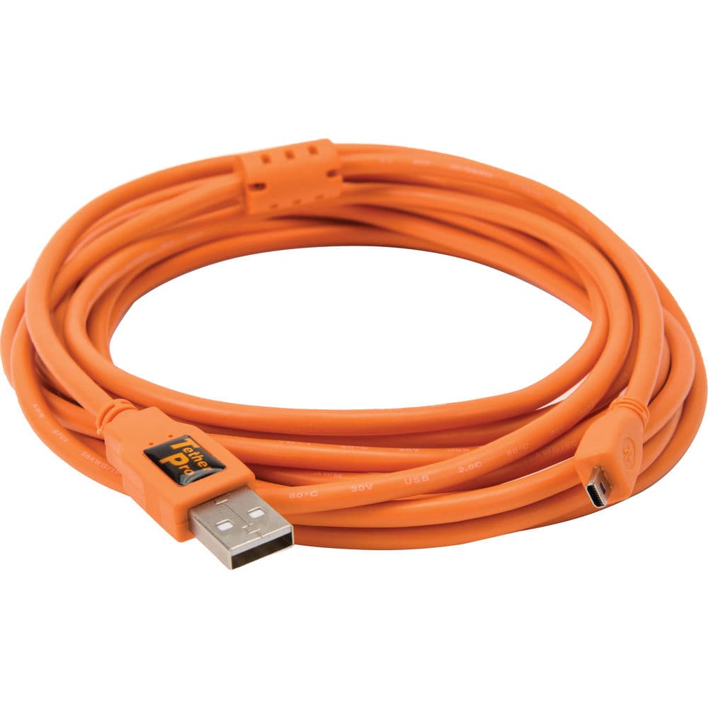 Tether Tools CU5429 TetherPro USB 2.0 A Male to Mini-B 8-pin Gold-Plated Cable (Orange) 