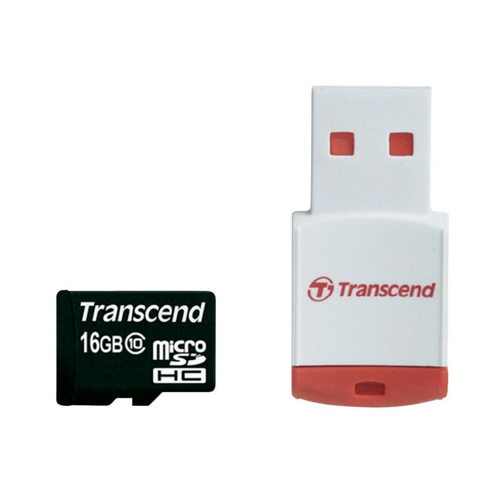Transcend 16 GB microSDHC Class 10 Card, 30mb/s + Okuyucu