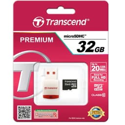 Transcend 32 GB microSDHC Class 10 Card, 30mb/s + Okuyucu
