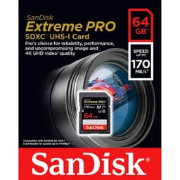 Sandisk 64 GB Extreme Pro SDXC Class 10 Kart 170 mb/s