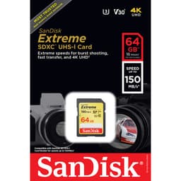 Sandisk 64 GB Extreme SDXC V30 UHS-I U3 Class 10 Kart 150 mb/s