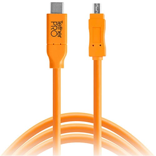 Tether Tools CUC2615-ORG TetherPro USB Type-C Male to 8-Pin Mini-USB 2.0 Type-B Male Cable