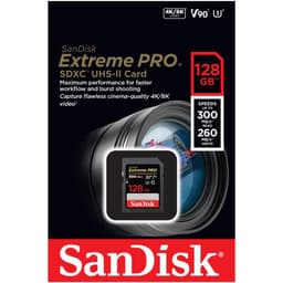Sandisk 128 GB Extreme Pro SDXC V90 C10 UHS-II U3 2000x 300 mb/s 