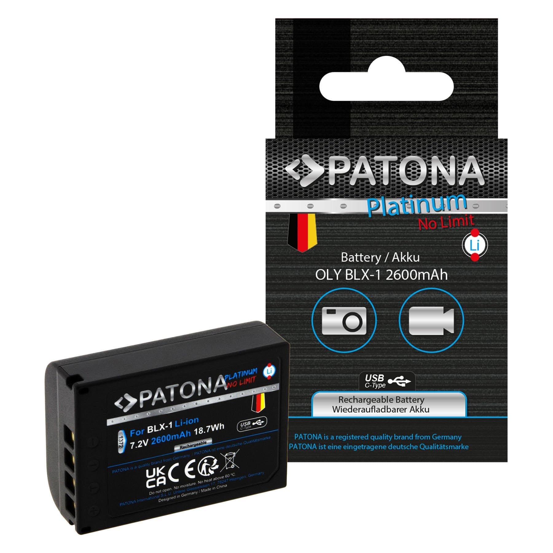 PATONA 1372 Platinum Battery with USB-C Input OM SYSTEM BLX-1 OM-1 / OM-1 MARK 2