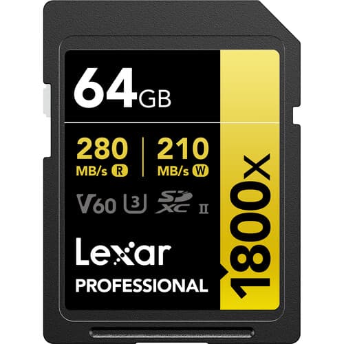 Lexar 64 GB Professional 1800x V60 UHS-II SDXC GOLD Series Memory Card 