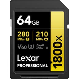 Lexar 64 GB Professional 1800x V60 UHS-II SDXC GOLD Series Memory Card 