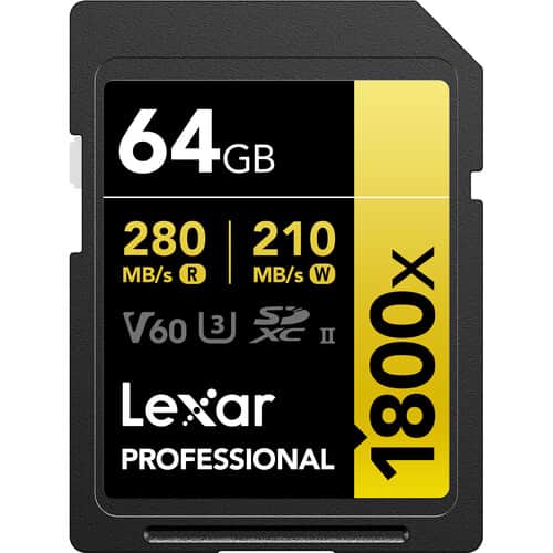 Lexar 64 GB Professional 1800x V60 UHS-II SDXC GOLD Series Memory Card