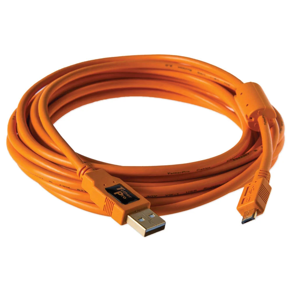 Tether Tools CU5430ORG TetherPro USB 2.0 A Male to Micro-B 5-Pin Cable (Orange)