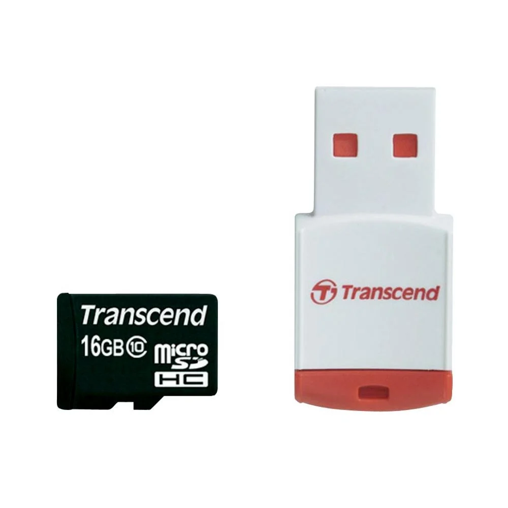 Transcend 16 GB microSDHC Class 10 Card, 30mb/s + Okuyucu