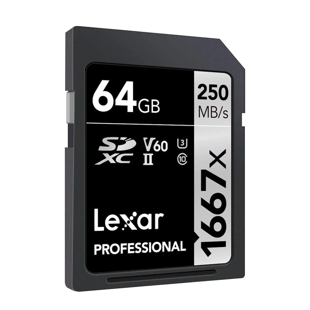 Lexar 64 GB SDXC U3 V60 UHS-II C10 Kart 1667x 250 mb/s