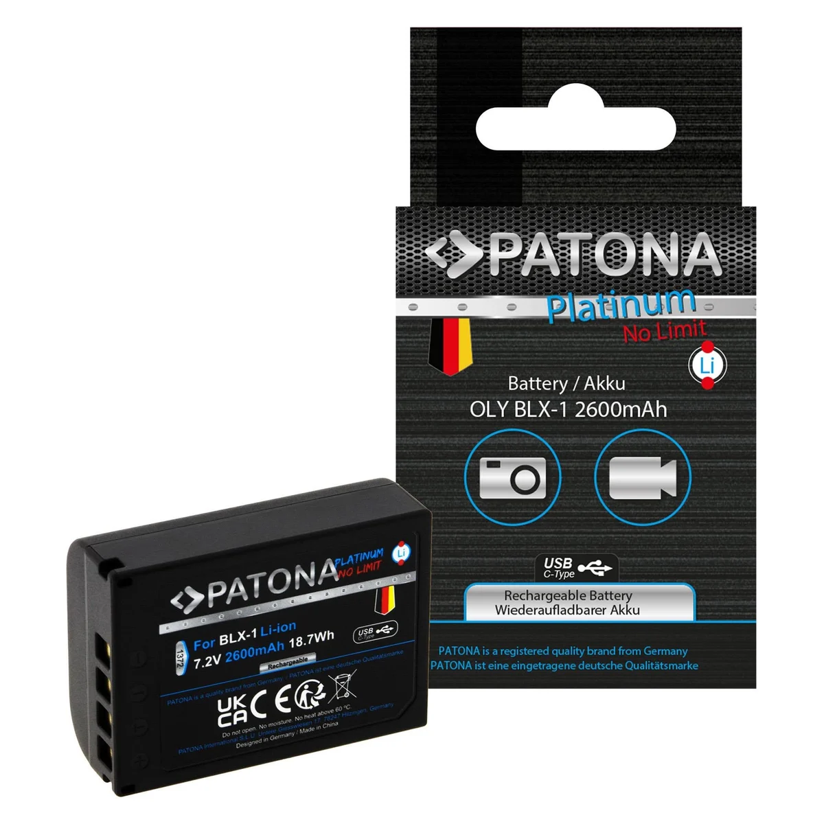 PATONA 1372 Platinum Battery with USB-C Input OM SYSTEM BLX-1 OM-1 / OM-1 MARK 2