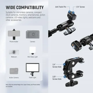 NEEWER UA057 22'' (55 cm) Mafsallı Magic Arm Süper Kelepçe ve Telefon Tutucu Kiti
