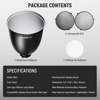 NEEWER FR30 11.6" 29.5cm Deep Focus Reflektör ve Petek Seti