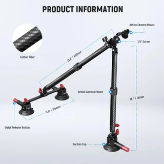 Neewer CA136 Karbonfiber Üçlü Vantuzlu Araç İçi/Dışı Kamera Yuvası ve Uzatma Kolu Kiti