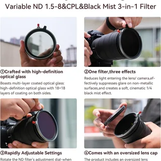 Kase 77mm Variable ND1,5-8 &amp; CPL &amp; Black Mist Filtre