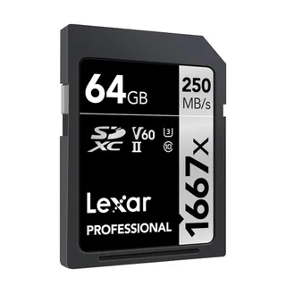 Lexar 64 GB SDXC U3 V60 UHS-II C10 Kart 1667x 250 mb/s