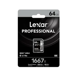 Lexar 64 GB SDXC U3 V60 UHS-II C10 Kart 1667x 250 mb/s