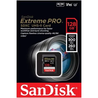 Sandisk 128 GB Extreme Pro SDXC V90 C10 UHS-II U3 2000x 300 mb/s 