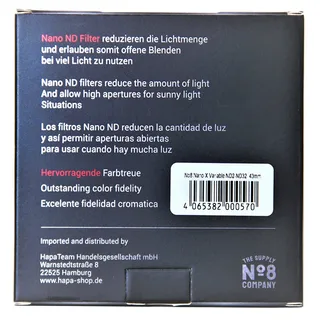 No8 49mm Nano Variable Density ND 2-32 Filtre (1-5 Stop)