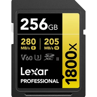 Lexar 256 GB Professional 1800x V60 UHS-II SDXC GOLD Series Memory Card 