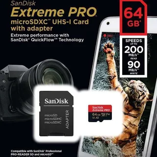 Sandisk 64 GB Extreme Pro microSDXC Class 10 Kart 200 mb/s + Adaptör
