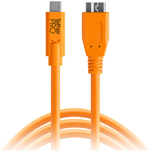 Tether Tools CUC3315-ORG TetherPro USB Type-C Male to Micro-USB 3.0 Type-B Male Cable 